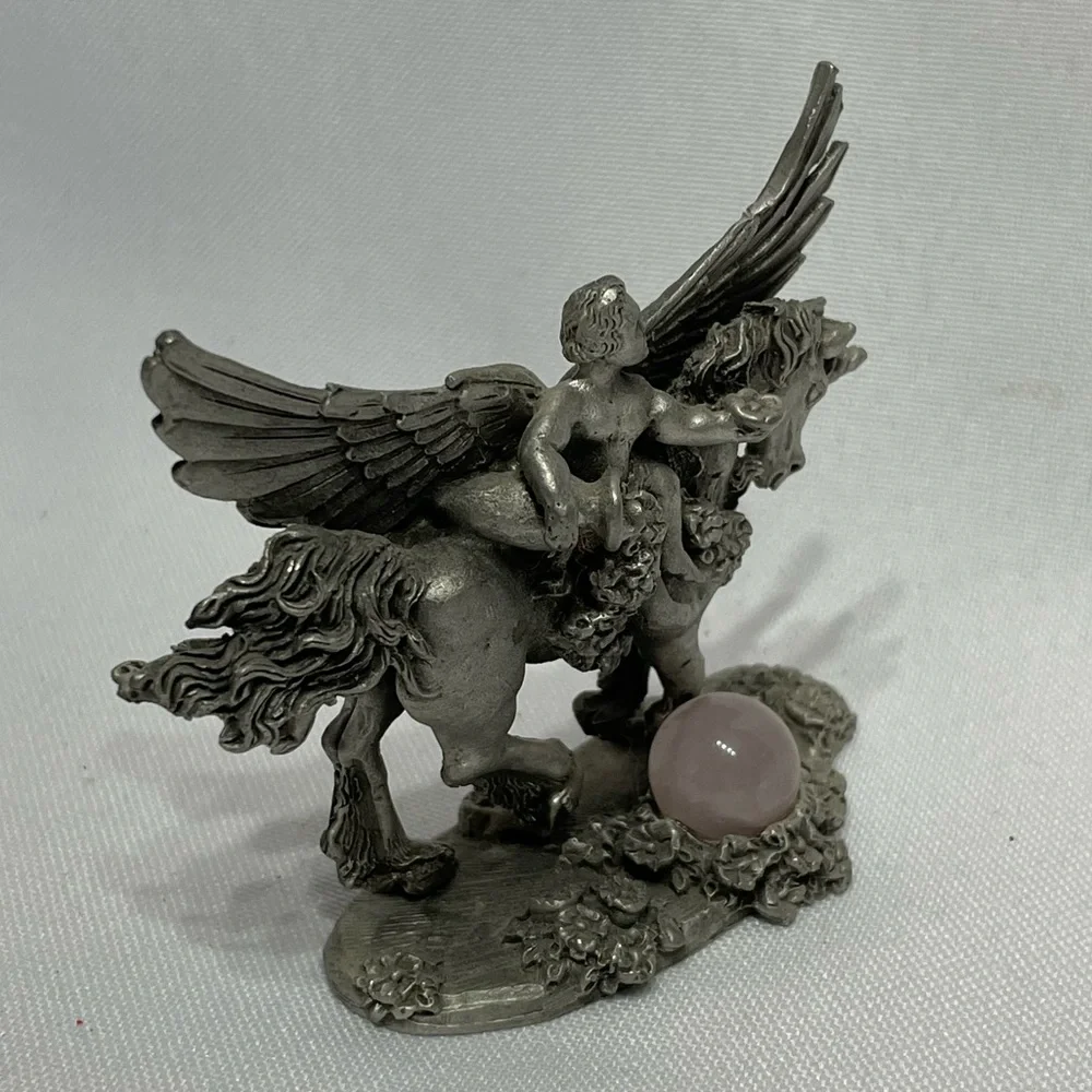 Vintage Comstock Pewter figure 2.25" Cherub on aUnicorn excellent condition - Picture 11 of 13